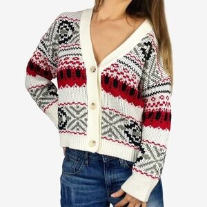 BB Dakota by Steve Madden Back Country Cardigan Size S Fair Isle Cable Knit Cozy